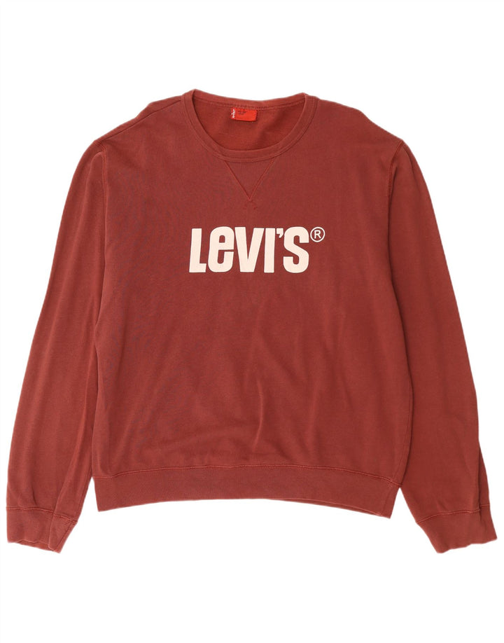 Мужской свитшот с рисунком Levi's, большой темно-бордовый хлопковый джемпер