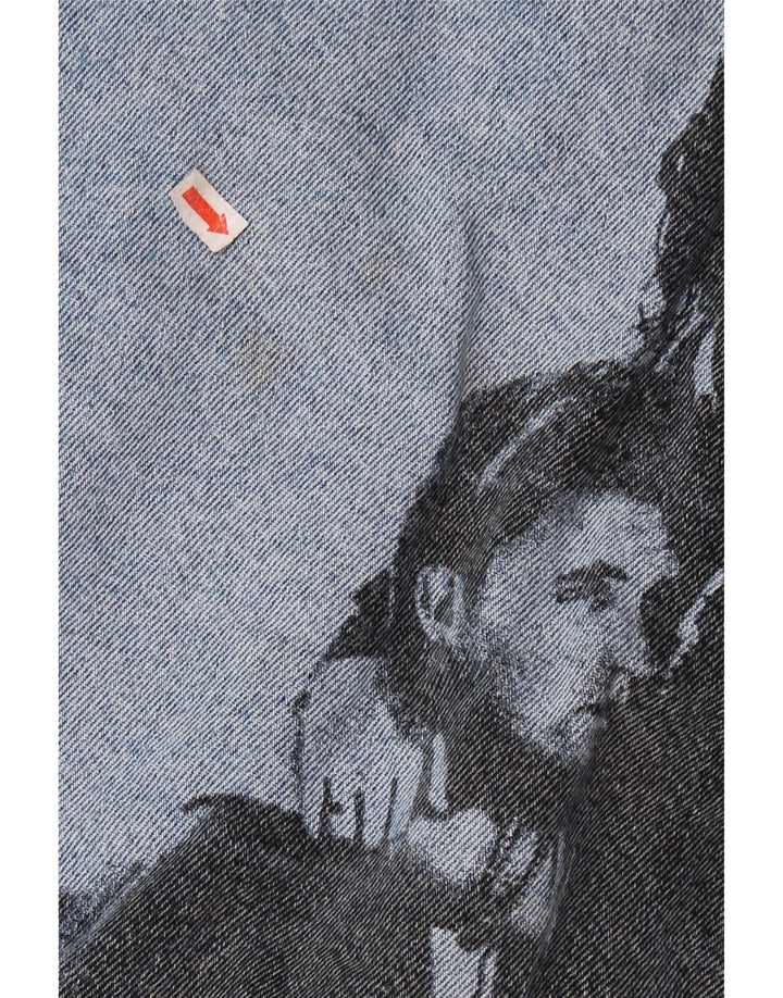 Мужская джинсовая куртка VINTAGE с графическим рисунком, Великобритания, маленький размер 36/38, синий хлопок