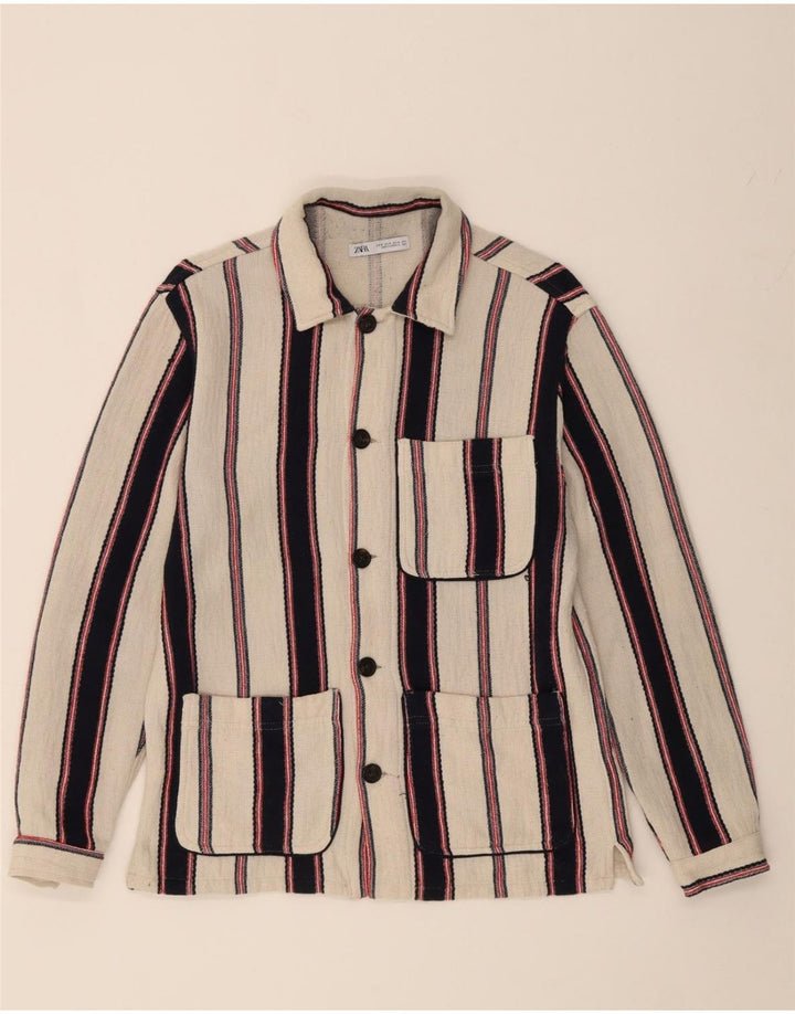 ZARA Mens Overshirt Shirt Medium Off White Striped