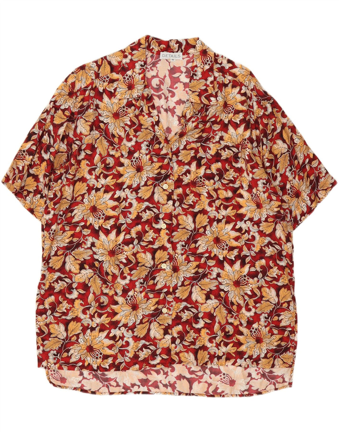 VINTAGE Womens Short Sleeve Shirt UK 14 Medium Red Floral Vintage Vintage and Second-Hand Vintage from Messina Hembry 