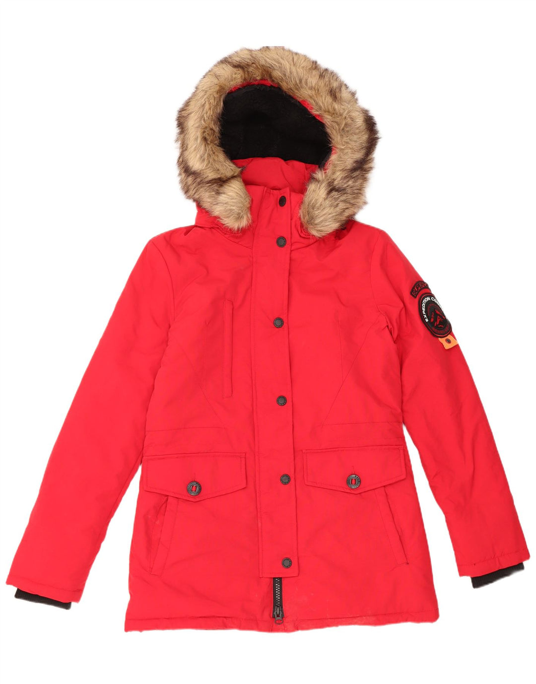 Женская парка большого размера с капюшоном Superdry UK 10, маленькая, красный нейлон