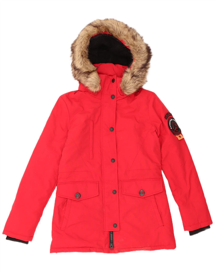 Женская парка большого размера с капюшоном Superdry UK 10, маленькая, красный нейлон