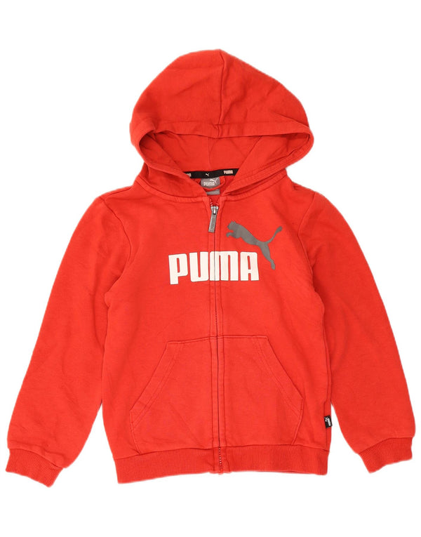 Свитер с капюшоном и молнией с графическим рисунком для девочек Puma, 7–8 лет, красный хлопок, спортивный