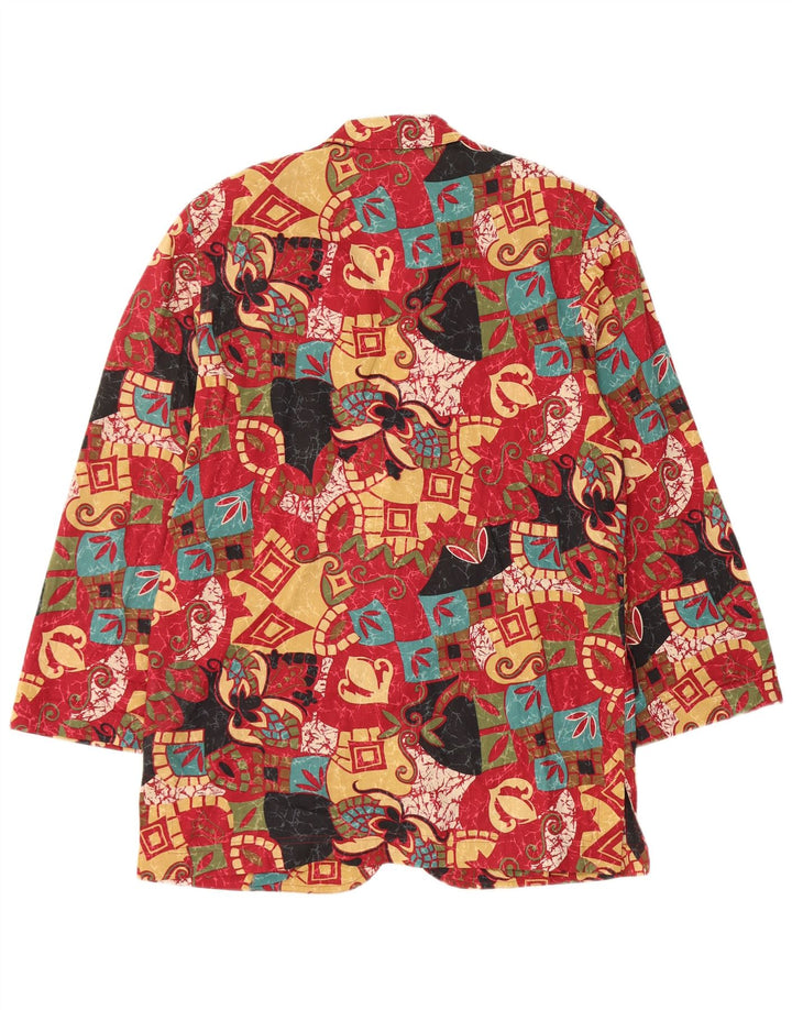 Винтажный женский пиджак с абстрактным узором IT 42, средний красный цвет с цветными блоками