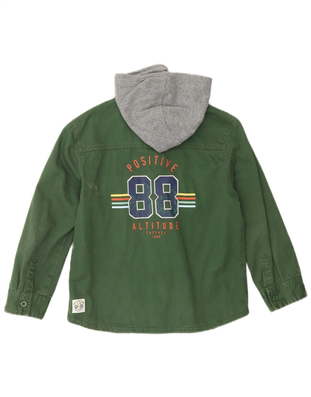 Джинсовая рубашка Lumberjack с капюшоном FAT FACE для мальчиков, 7–8 лет, зеленая с цветными блоками