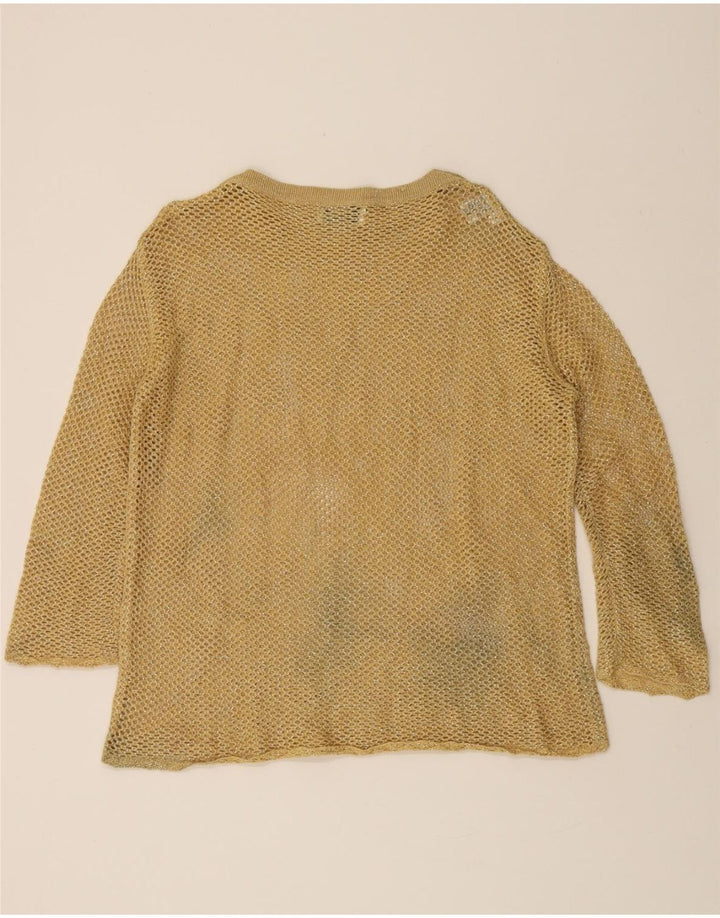 BENETTON Womens Oversized Long Sleeve See Through Top UK 10 Small Gold Vintage Benetton and Second-Hand Benetton from Messina Hembry 