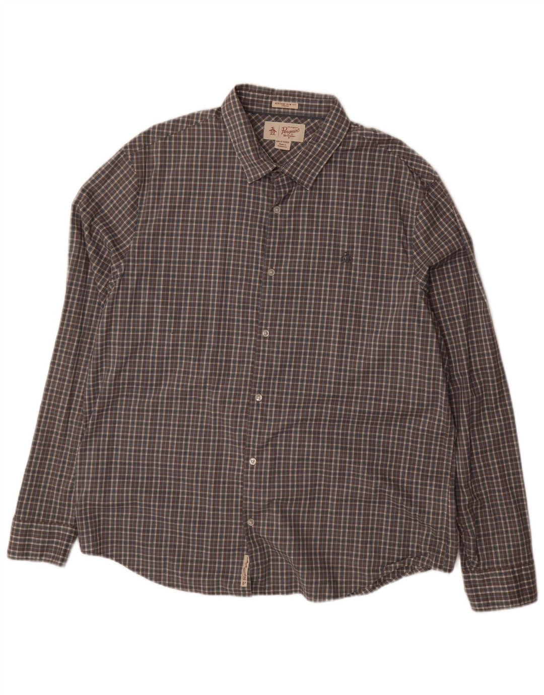 Мужская рубашка узкого кроя PENGUIN Heritage 2XL, хлопковая серая клетка