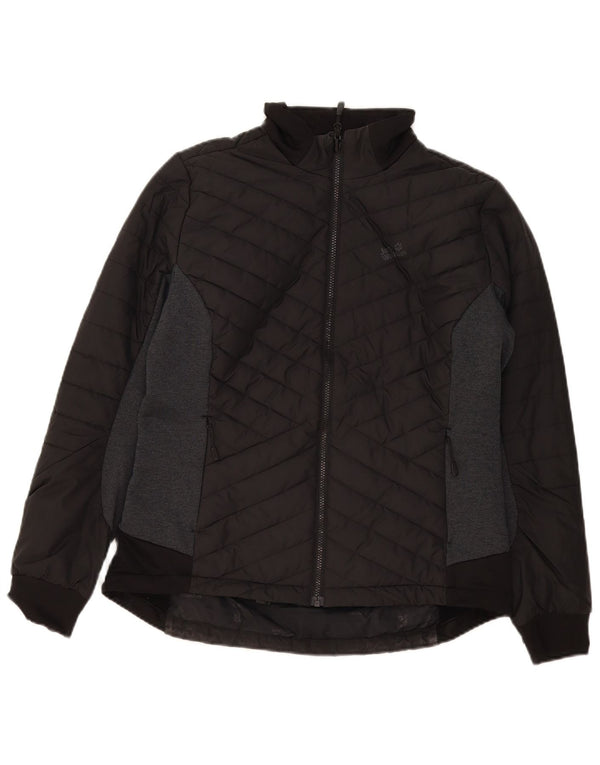 Женская стеганая куртка Jack Wolfskin UK 16, большой черный полиэстер с цветными блоками