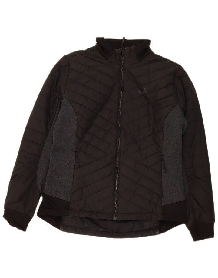 Женская стеганая куртка Jack Wolfskin UK 16, большой черный полиэстер с цветными блоками