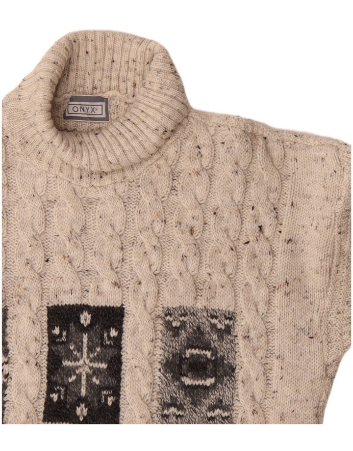 Женский джемпер с высоким воротником из оникса, Великобритания, 18 XL, бежевый, шерстяной с крапинками