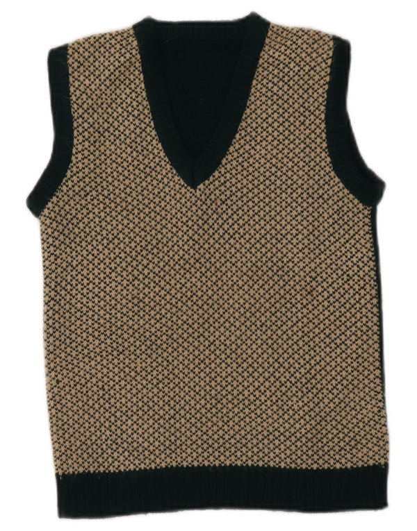 ВИНТАЖНАЯ женская укороченная майка без рукавов UK 4 XS Green Fair Isle