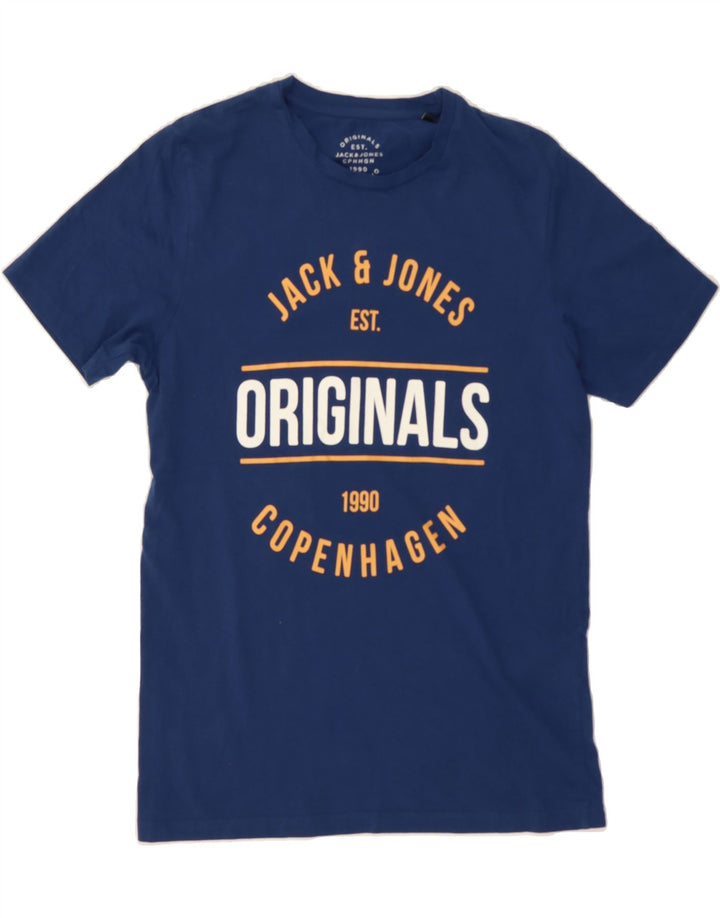 JACK & JONES Mens Graphic T-Shirt Top Medium Navy Blue Cotton Vintage Jack & Jones and Second-Hand Jack & Jones from Messina Hembry 