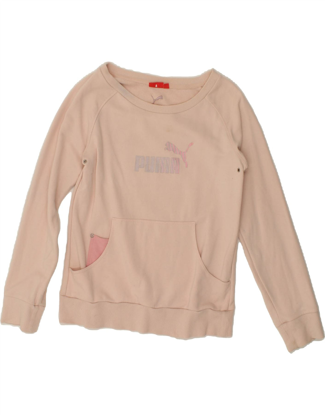 PUMA Womens Graphic Sweatshirt Jumper UK 14 Medium Pink Cotton Vintage Puma and Second-Hand Puma from Messina Hembry 