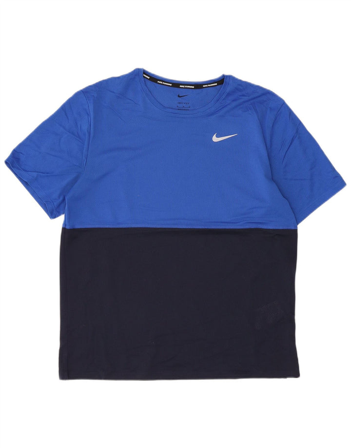 Мужская футболка Nike Dri Fit, верх среднего синего цвета, полиэстер с цветными блоками