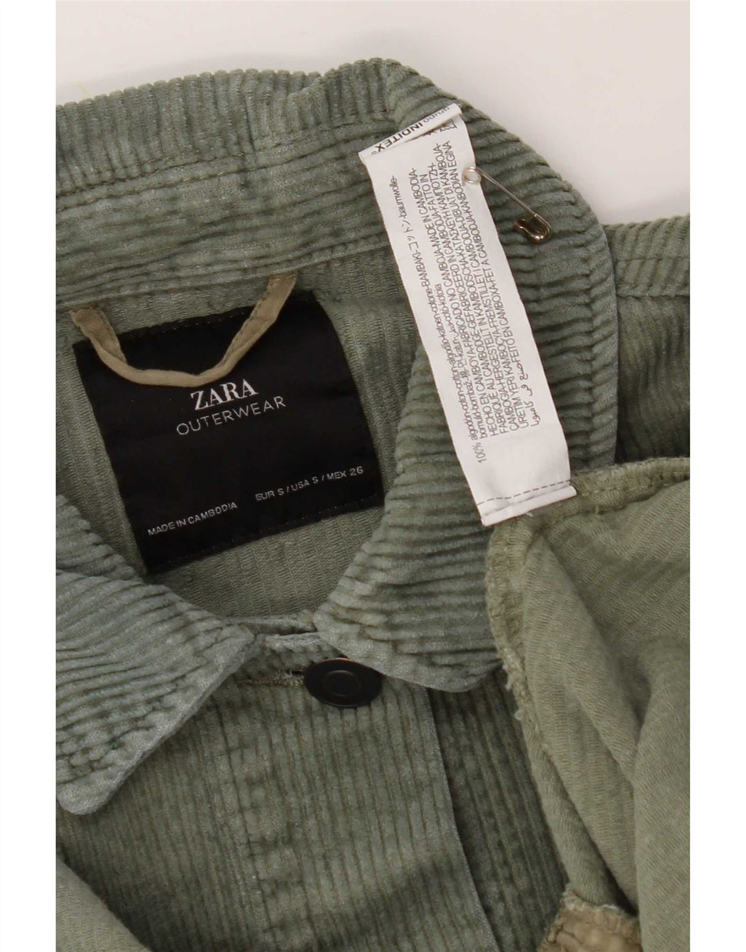 Женская вельветовая куртка оверсайз Zara UK 10, маленький размер, цвет хаки, хлопок