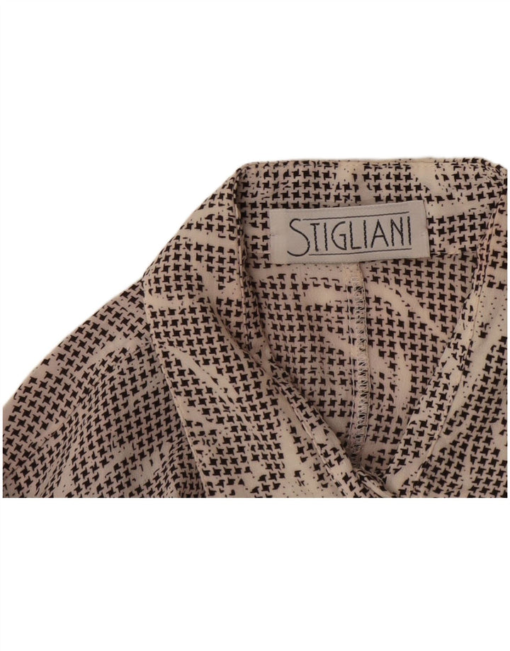 Винтажная женская рубашка с коротким рукавом UK 14, средний черный с узором «гусиные лапки»