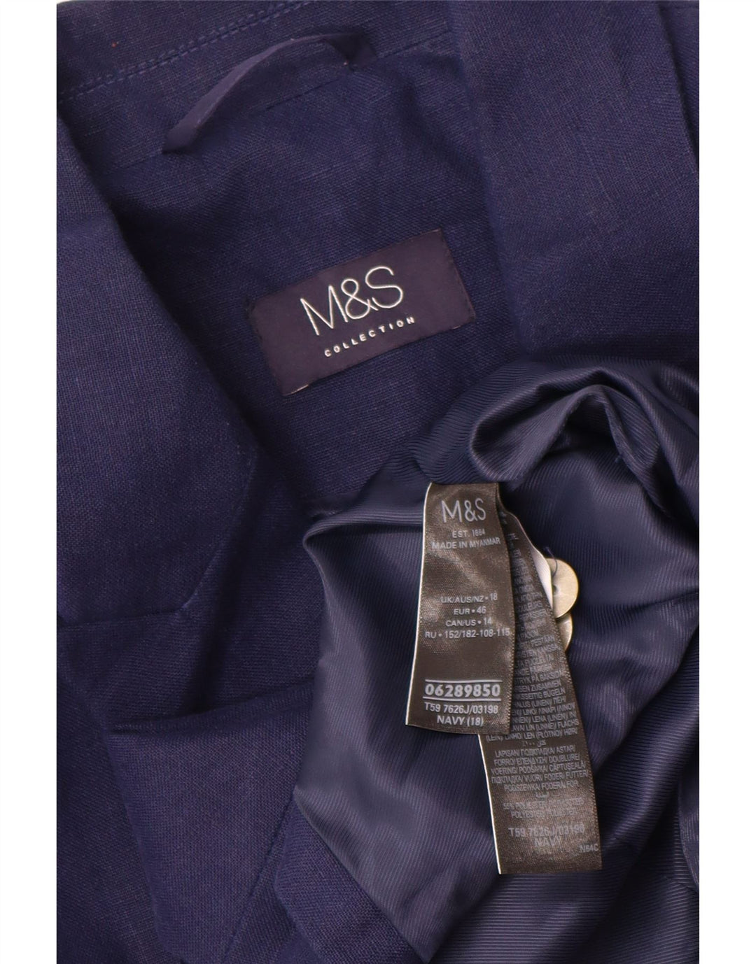 Женский двубортный пиджак Marks & Spencer UK 18 XL темно-синий
