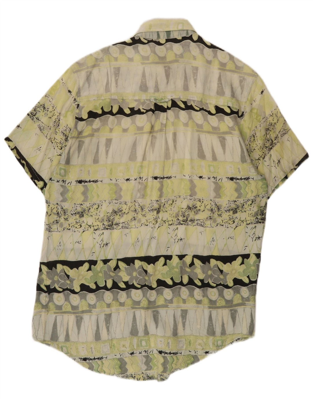 Винтажная мужская рубашка с коротким рукавом среднего зеленого цвета с геометрическим рисунком