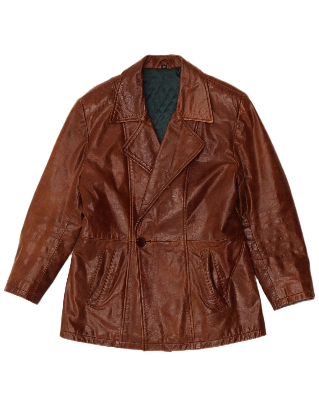 ВИНТАЖНОЕ Мужское кожаное пальто UK 38 Средне-коричневый кожаный