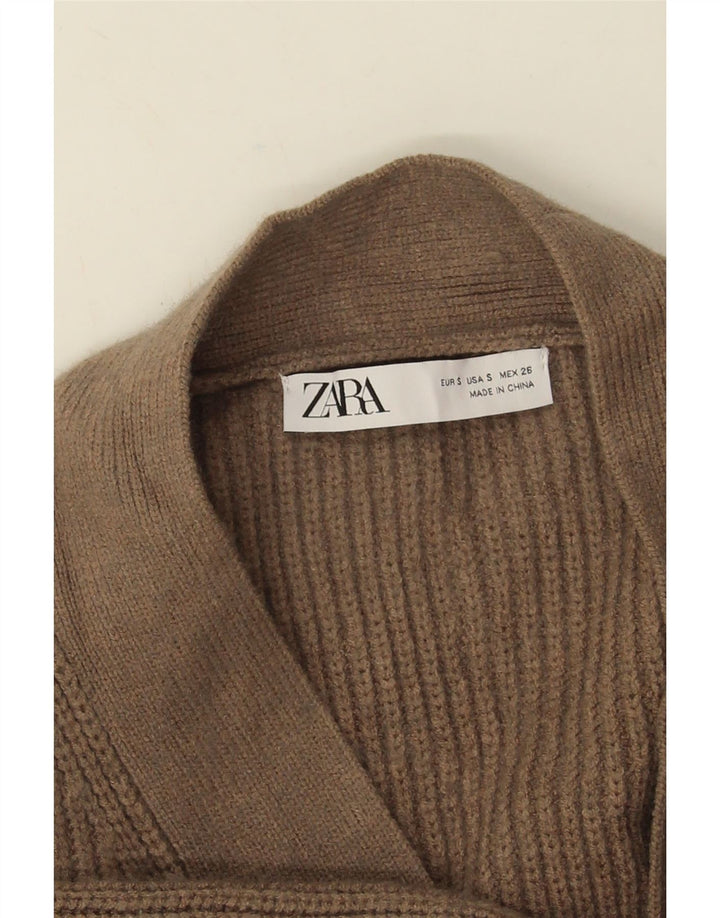 Женский длинный длинный открытый кардиган Zara UK 10, маленький коричневый цвет