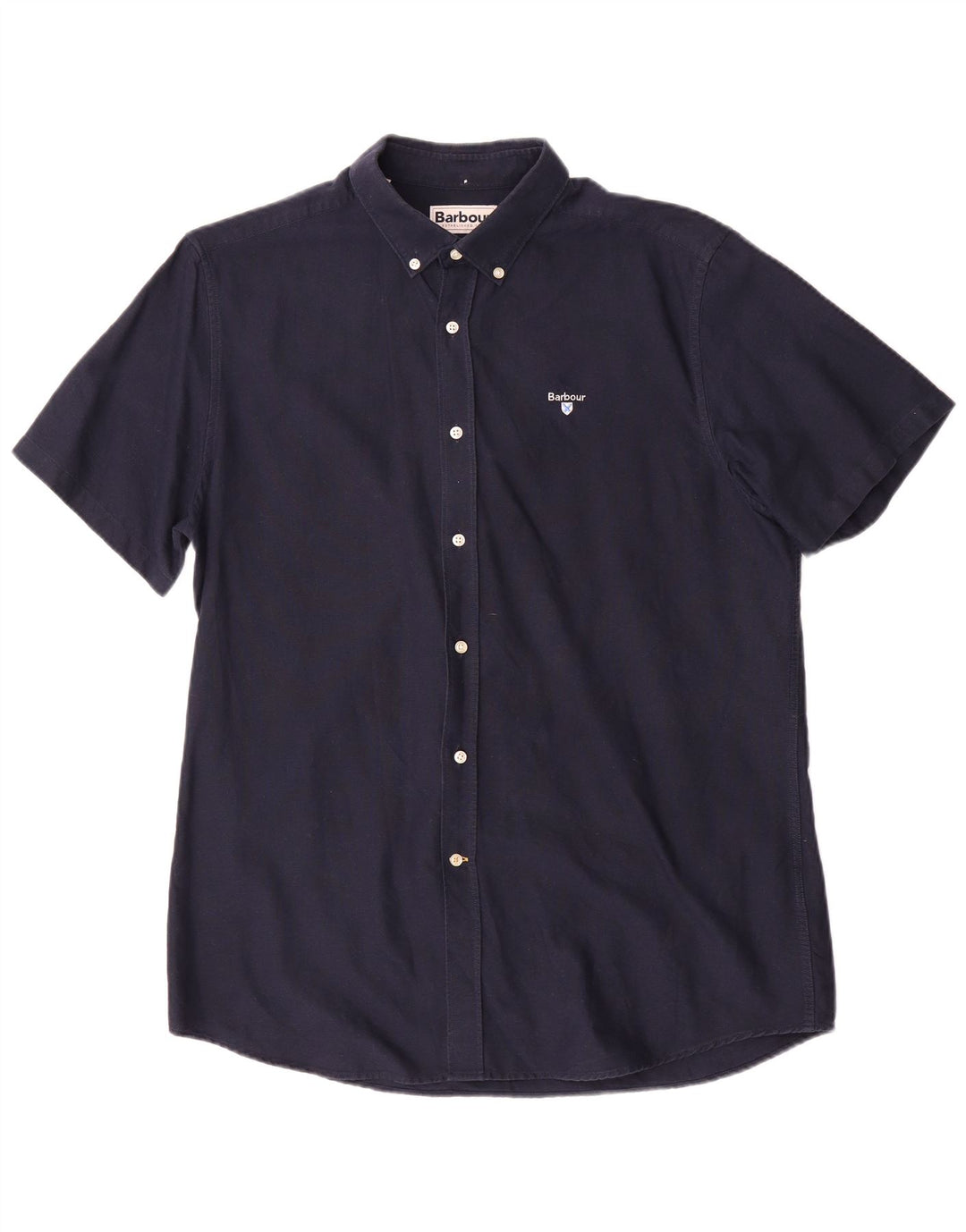 Мужская рубашка с коротким рукавом Barbour, темно-синяя, хлопковая, среднего размера