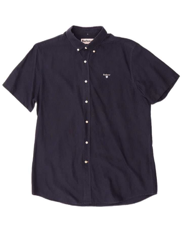 Мужская рубашка с коротким рукавом Barbour, темно-синяя, хлопковая, среднего размера