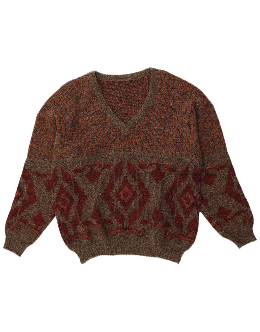 VINTAGE Мужской джемпер с v-образным вырезом IT 48 Medium Brown Argyle/Diamond