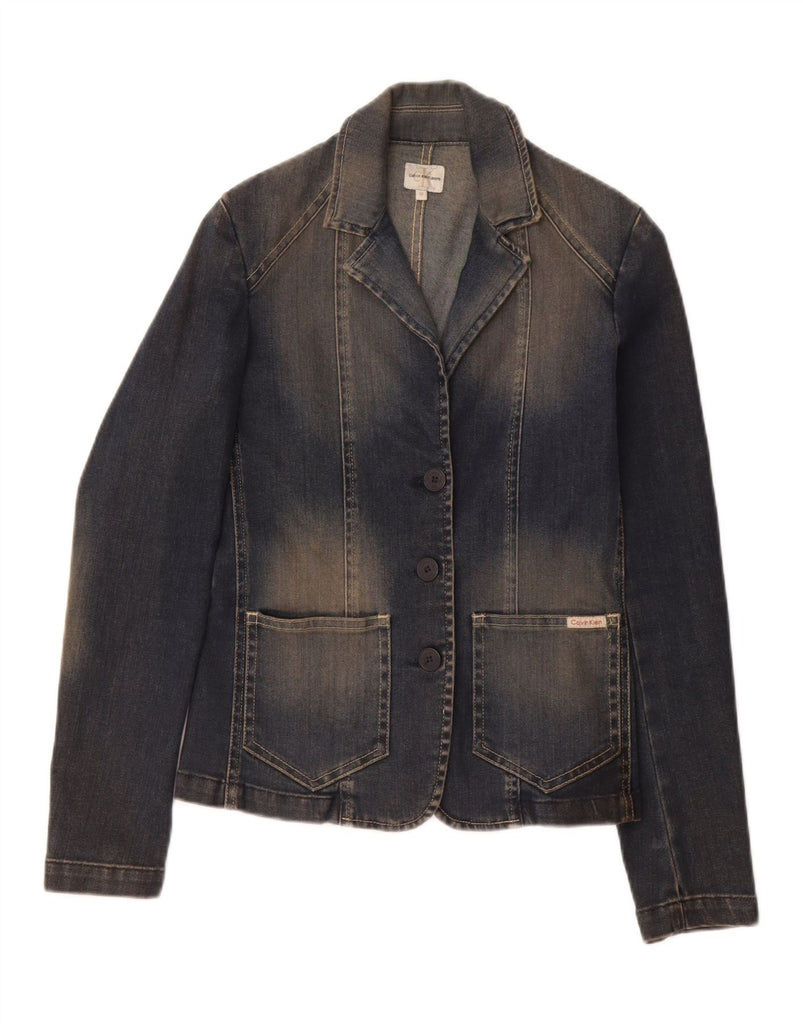 CALVIN KLEIN Womens Denim 3 Button Blazer Jacket UK 12 Medium Blue Cotton Vintage Calvin Klein and Second-Hand Calvin Klein from Messina Hembry 
