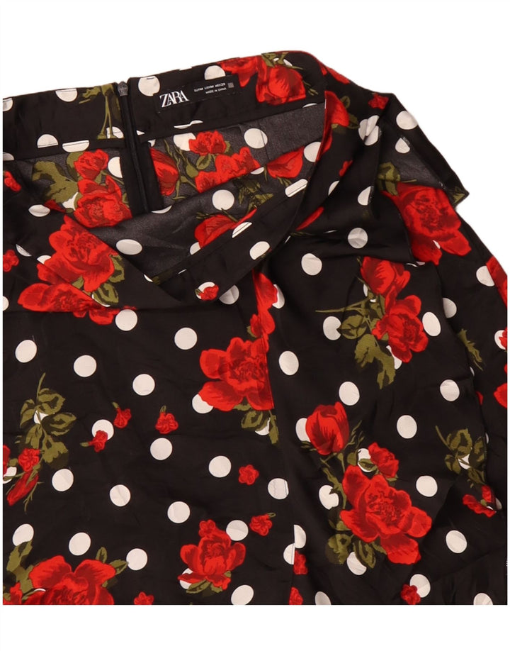 Женская асимметричная юбка-трапеция Zara Medium W30, черный полиэстер с цветочным принтом
