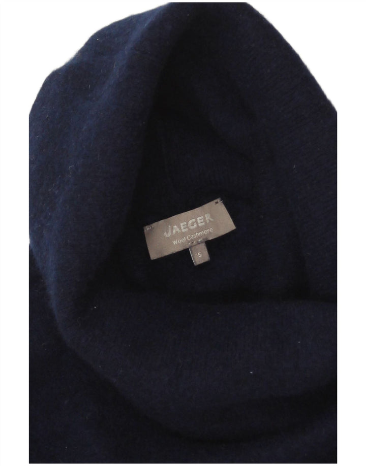 Женский укороченный джемпер с высоким воротником Jaeger, размер UK 10, маленький, темно-синий, шерсть