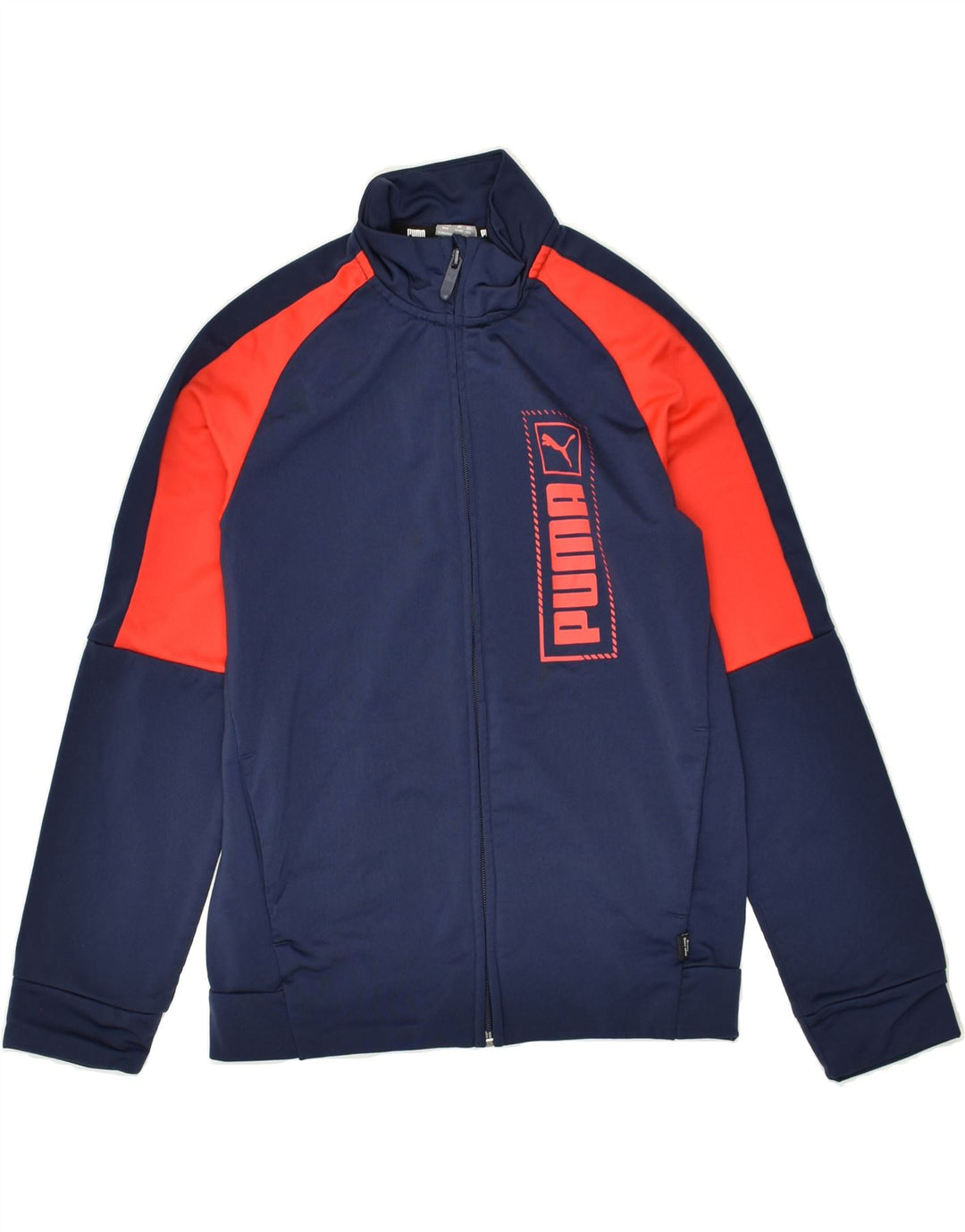 PUMA Boys Graphic Tracksuit Top Jacket 11-12 Years Navy Blue Colourblock | Vintage Puma | Thrift | Second-Hand Puma | Used Clothing | Messina Hembry 