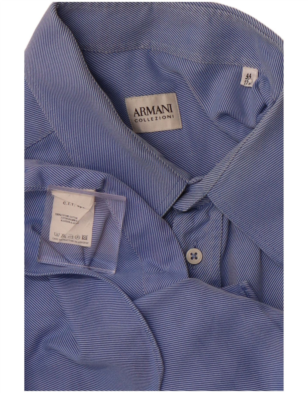 ARMANI COLLEZIONI Мужская рубашка, размер 44 17 1/2 XL, синяя хлопковая полоска