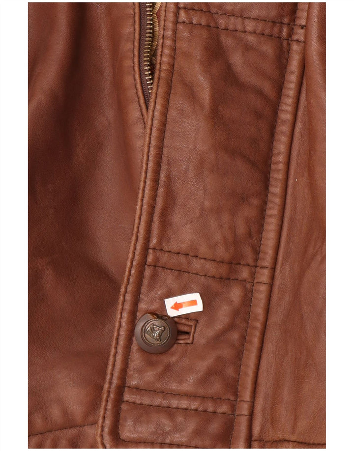 Vintage Mens Hooded Leather Coat IT 54 2XL Brown Leather