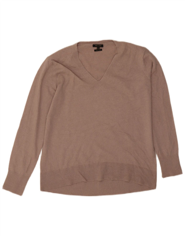 Massimo Dutti Женский свободный джемпер с v-образным вырезом UK 6 XS Серый