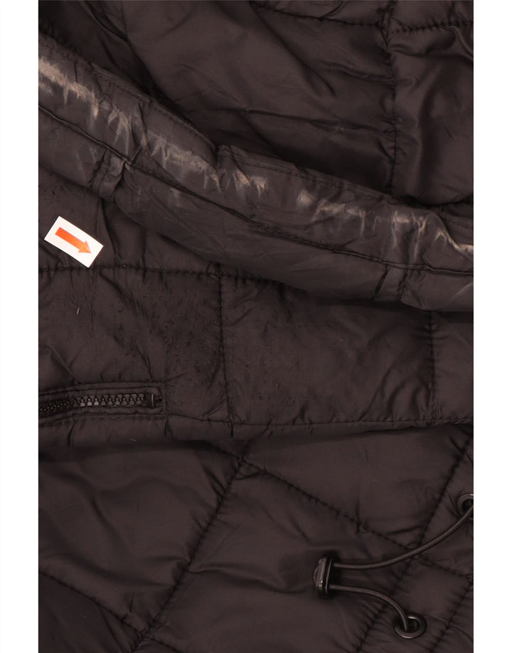 Женское стеганое пальто с капюшоном ZARA UK 16, большой черный полиэстер