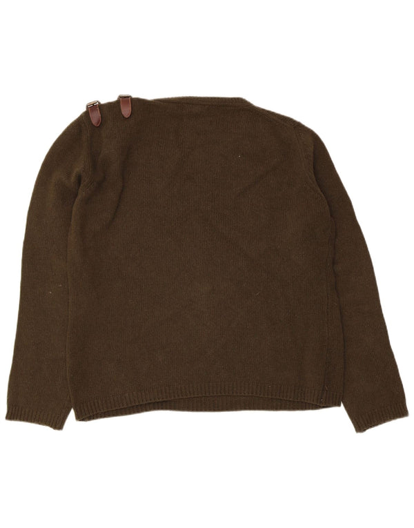 Женский джемпер с вырезом «лодочка» Massimo Dutti UK 16, большой, цвет хаки, шерсть