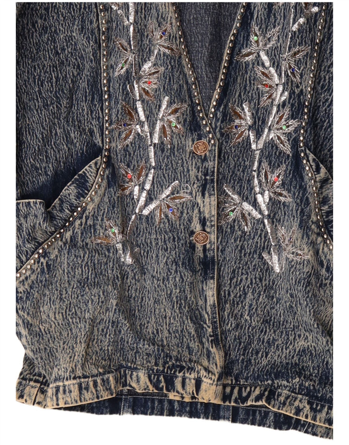 JAZZINO Женская джинсовая куртка оверсайз с рукавом 3/4, Великобритания 18 XL, синяя с цветочным принтом