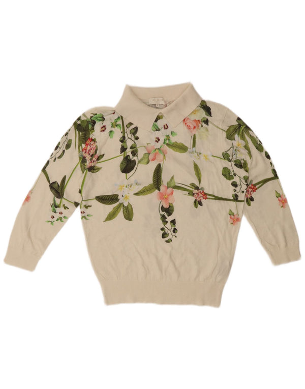 TED BAKER Womens Oversized Polo Neck Jumper Sweater Size 2 Small Off White