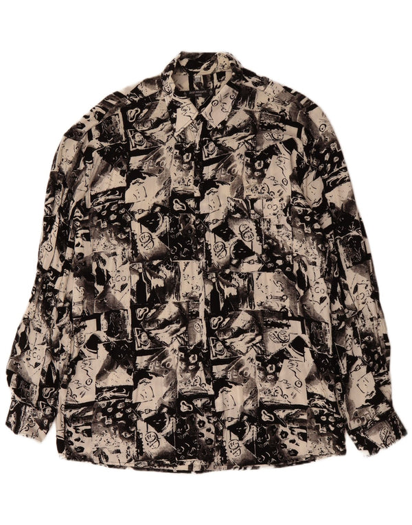 VINTAGE Мужская рубашка с абстрактным узором, размер 41, большая черная