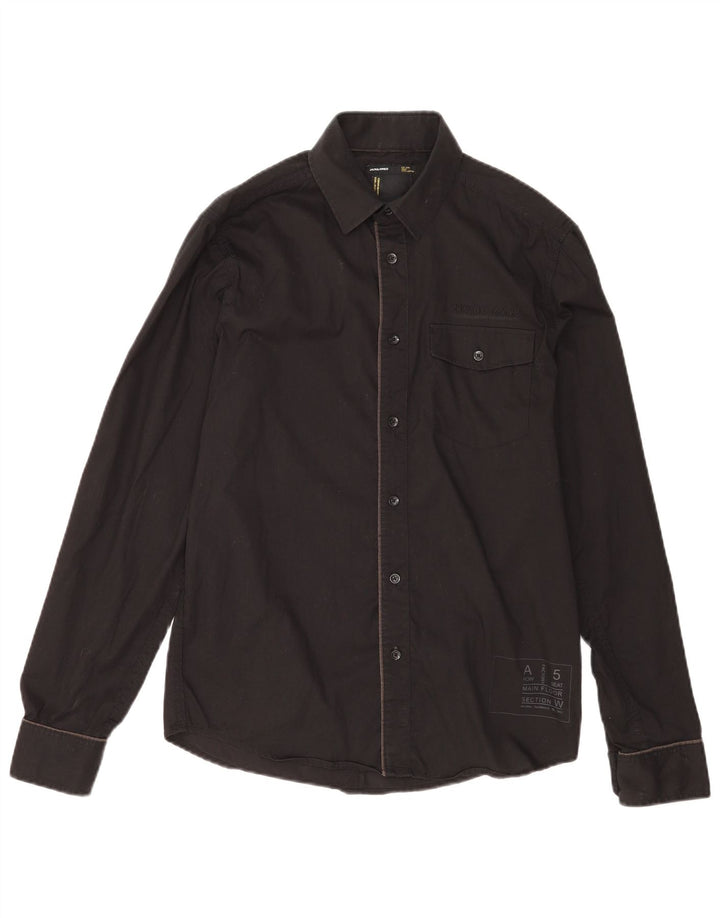 Мужская рубашка Jack & Jones из хлопка среднего размера, черная