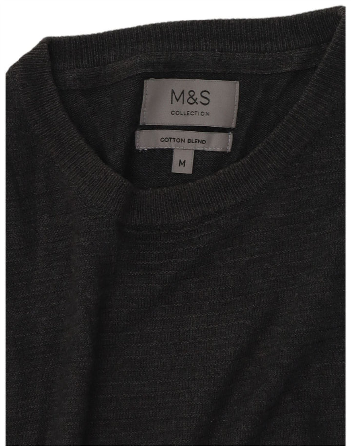 Мужской джемпер с круглым вырезом Marks & Spencer, средний серый хлопковый свитер