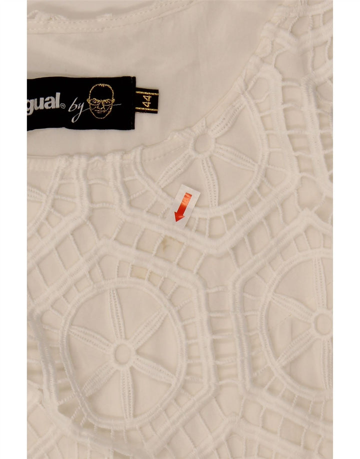 DESIGUAL Womens Sleeveless Basic Dress EU 44 XL White Floral Polyester
