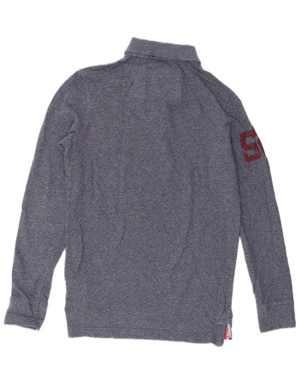 Мужская рубашка-поло с длинным рукавом Superdry, маленькая, темно-синяя, в крапинку, хлопок