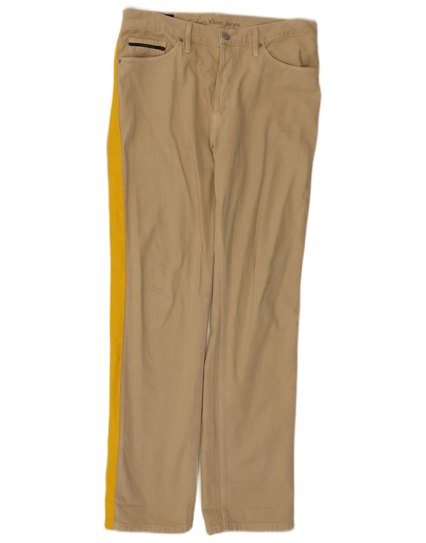 Женские прямые повседневные брюки Calvin Klein W29 L30 бежевого цвета с цветными блоками