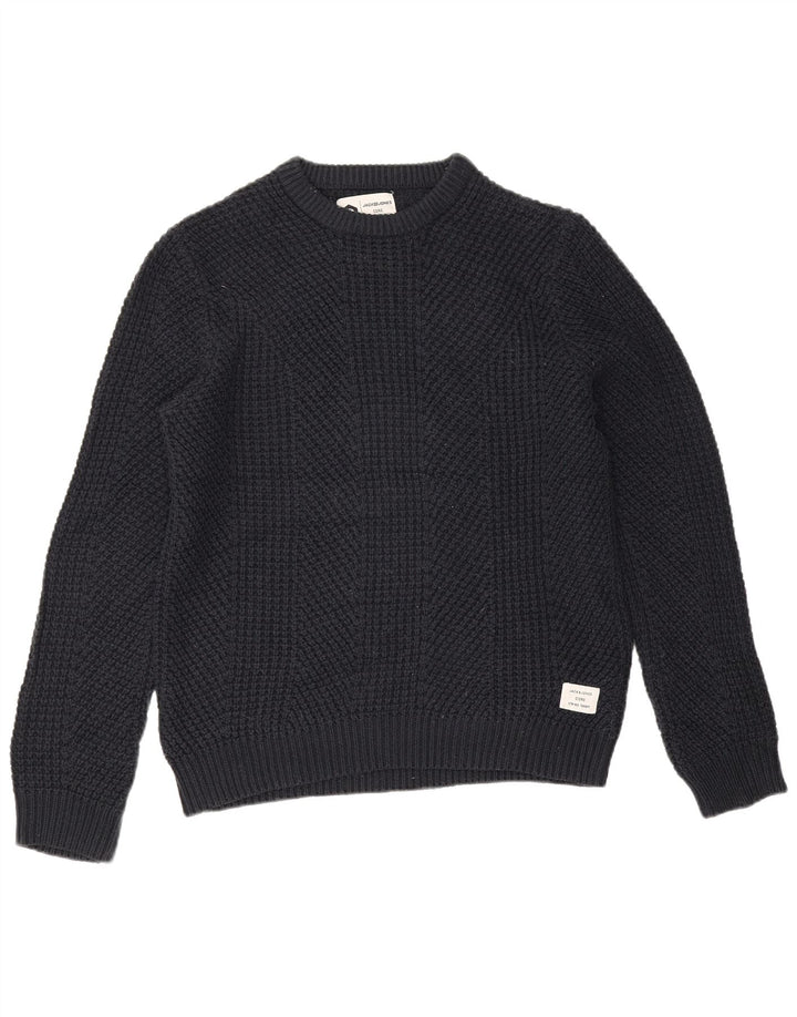 Мужской джемпер с круглым вырезом Jack & Jones, средний темно-синий хлопковый свитер