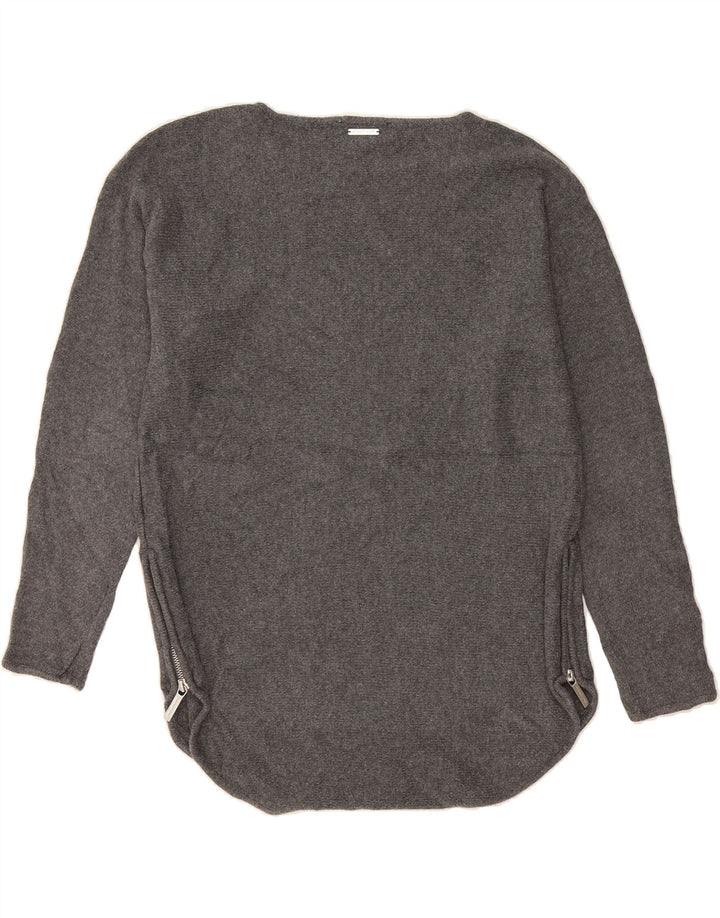 MICHAEL KORS Womens Longline Boat Neck Jumper Sweater UK 14 Medium Grey Vintage Michael Kors and Second-Hand Michael Kors from Messina Hembry 