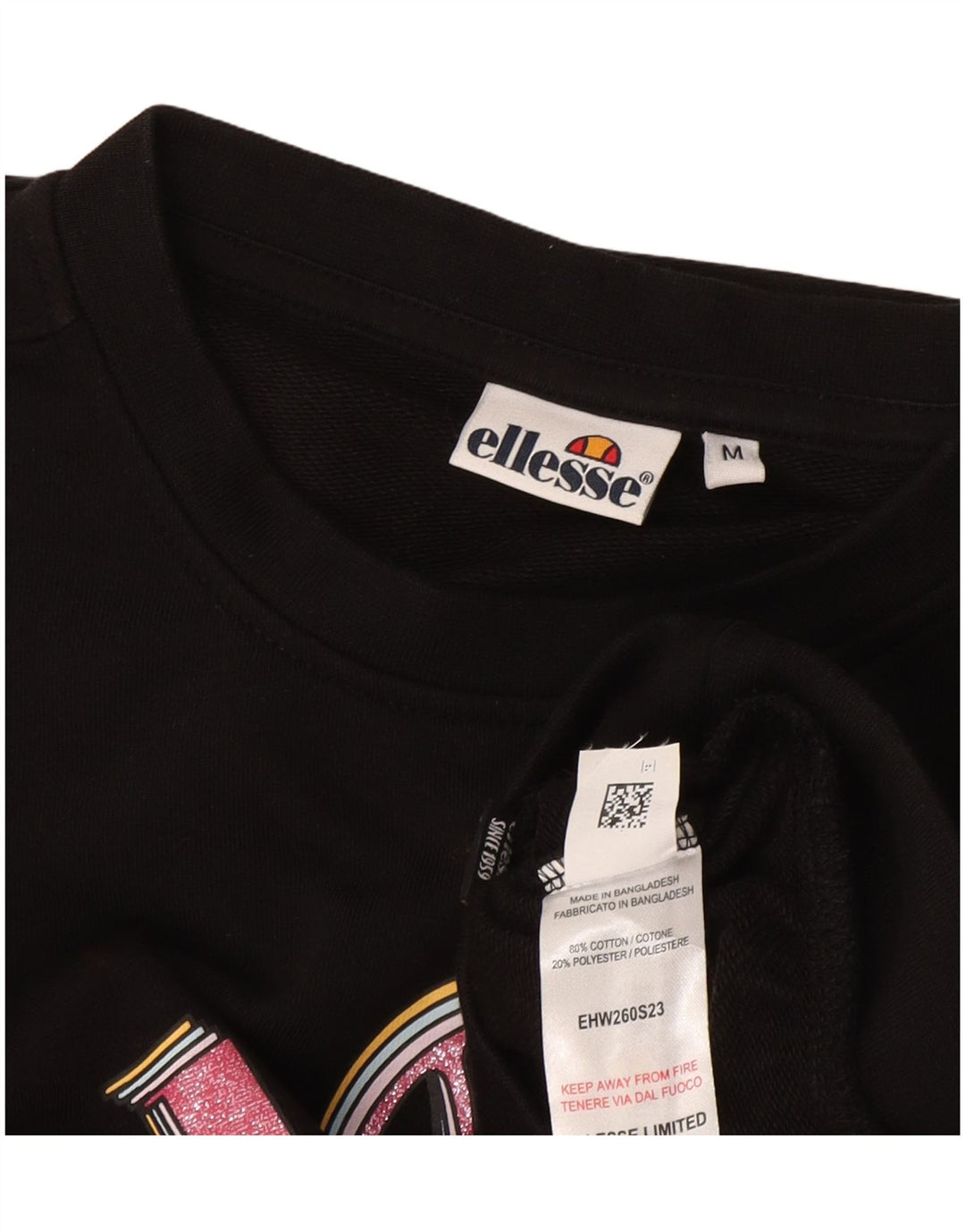 Женский укороченный свитшот оверсайз с рисунком Ellesse UK 14, средний черный