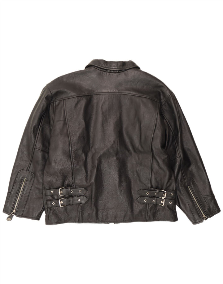 Винтажная мужская кожаная куртка EU 54 2XL, черная кожа