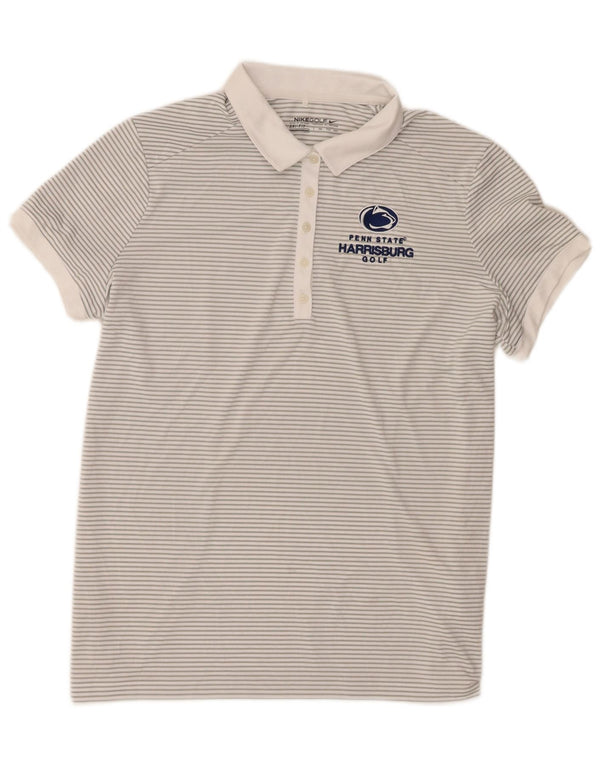 Nike Womens Dri Fit Graphic Polo Shirt UK 20 2XL White Pinstripe Polyester