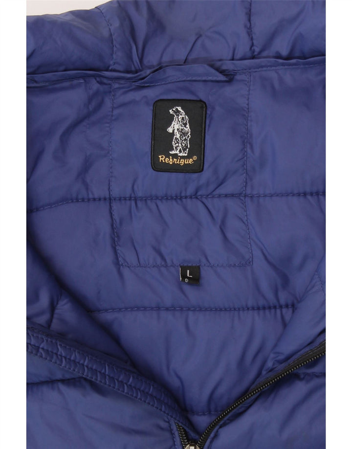 REFRIGUE Womens Hooded Padded Jacket UK 16 Large Navy Blue